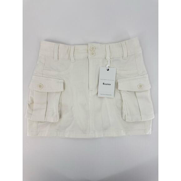 White Stretch Cargo Mini Skirt Size Small Y2K Festival Pockets Elleven NEW - Picture 4 of 8